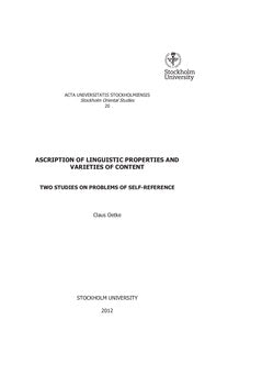 Claus Oetke : Ascription of linguistic properties and varieties of content : two studies on problems of self-reference