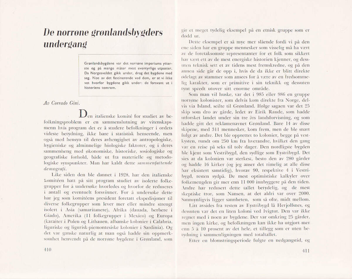 Corrado Gini : De norröne grönlandsbygders undergang