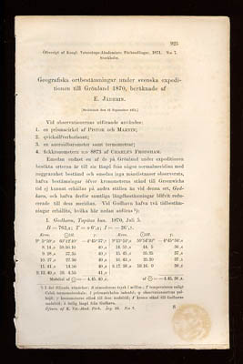 E. Jäderin : Geografiska ortbestämningar under svenska expeditionen till Grönland 1870, beräknade af E. Jäderin