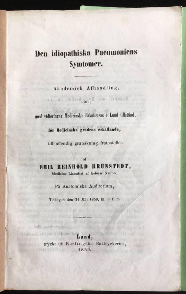 E R Brunstedt : Den idiopathiska Pneumoniens symtomer