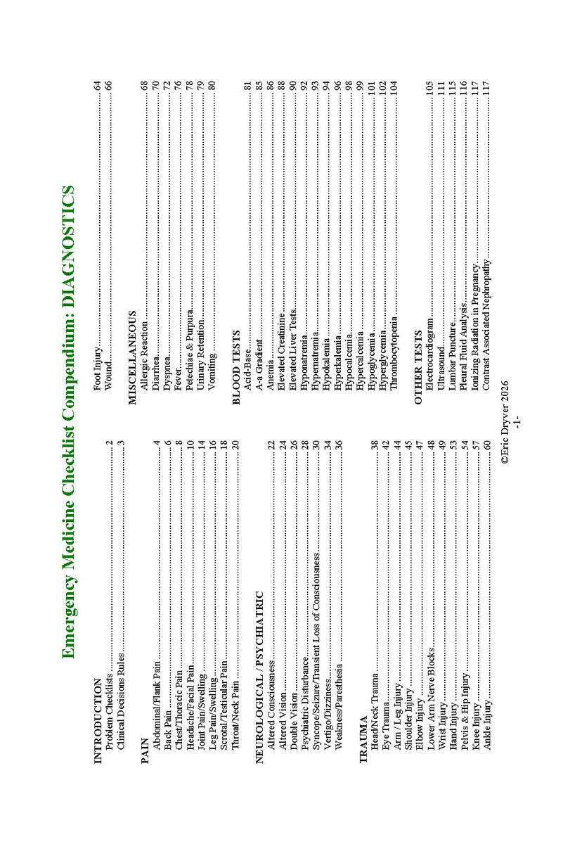 Emergency medicine checklist compendium