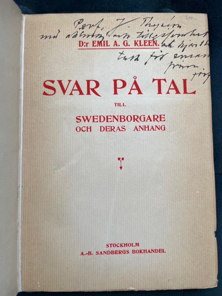 Emil Kleen : Svar på tal till swedenborgare och deras anhang