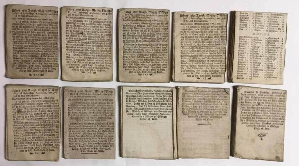 En samling 1700-tals almanackor
