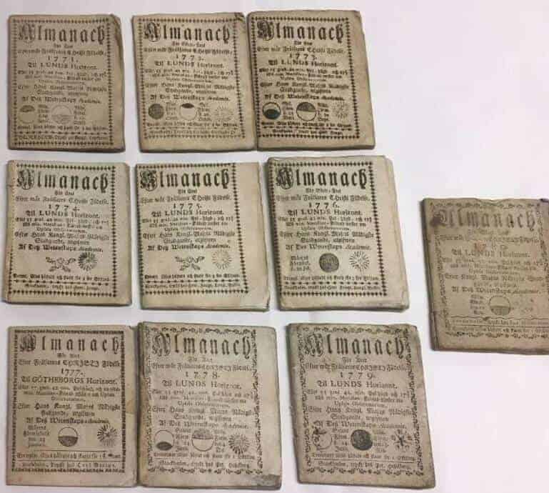 En samling 1700-tals almanackor
