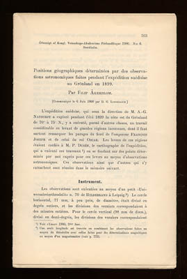 Filip Åkerblom : Positions géographiques déterminées par des observations astronomiques faites pedant l´expédition suédoise au Grönland en 1899