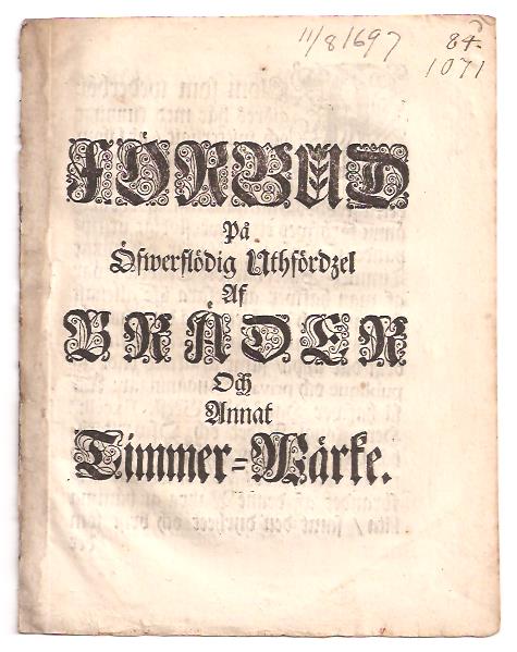 Förbud På Öfwerflödig Uthfördzel Af Bräder Och Annat Timmer-Wärke