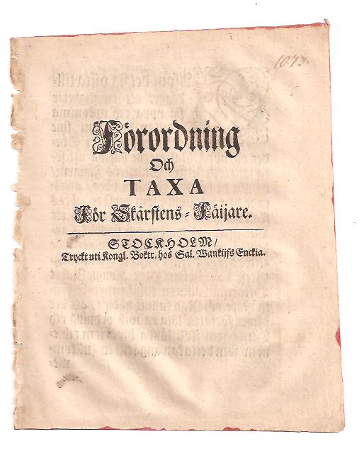 Förordning och taxa för skårstens-fäijare