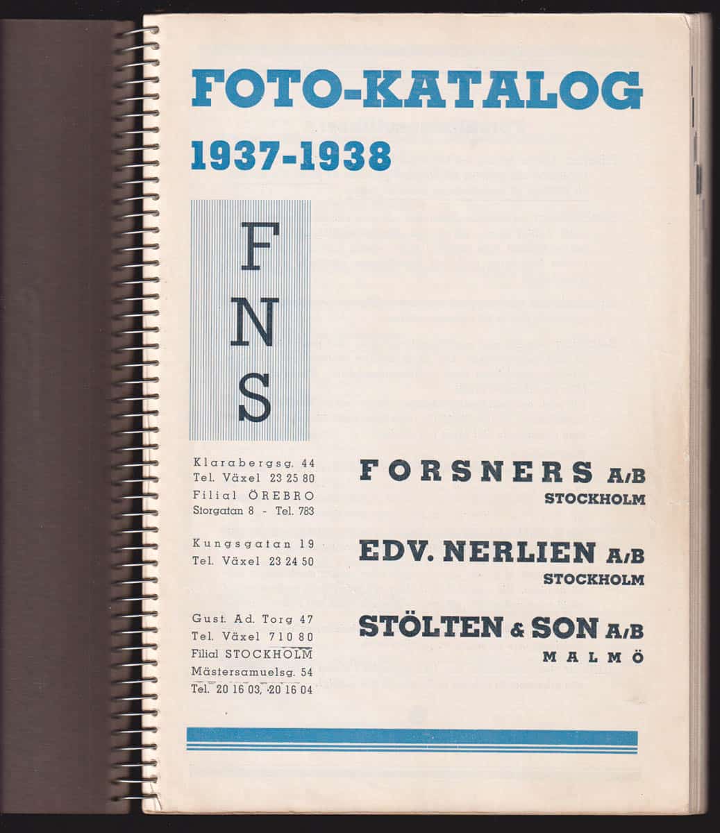 Foto-katalog 1937-1938. FNS. Forsners AB, Edv. Nerlin AB, Stölten & son AB