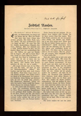 Fritz Wartenweiler : Fridtjof Nansen. Von Fritz Wartenweiler, 'Russbaun', Frauenfeld (dedikation)