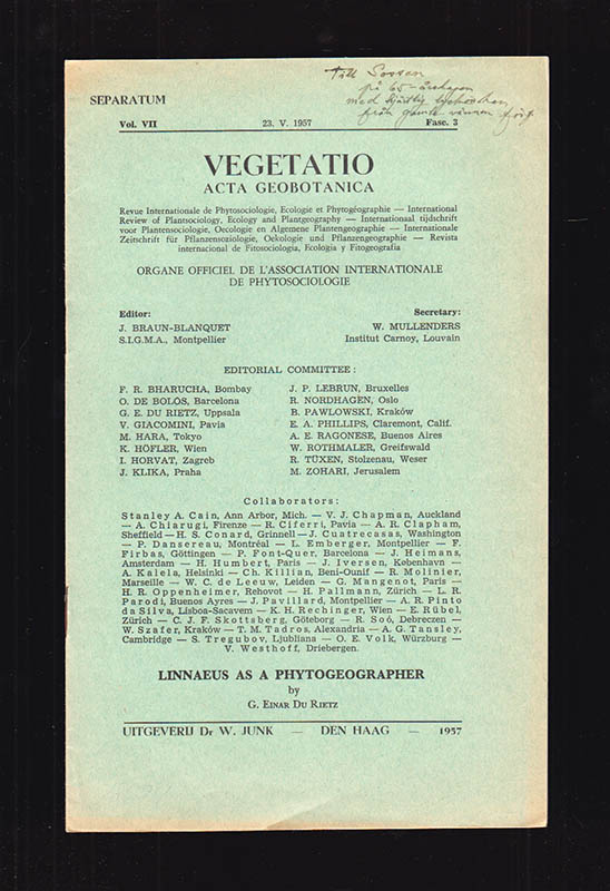 G. Einar Du Rietz : Linnaeus as a Phytogeographer