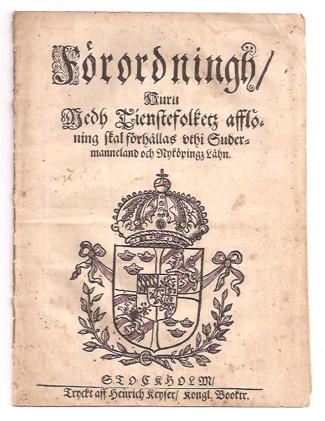 Gabriel Falkenberg : Förordningh, Huru Medh Tienstefolketz afflöning skal förhållas vthi Sudermanneland och Nyköpingz Lähn