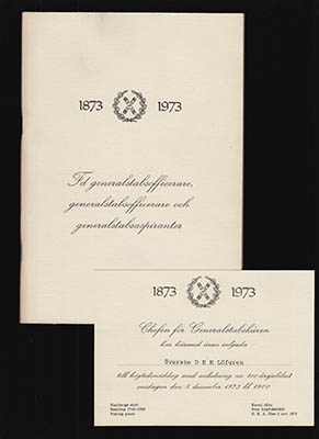 Generalstabskårens 100-årsjubileum (1873-1973). Högtidsmiddag på Karlbergs slott onsdagen den 5 decemnber 1973
