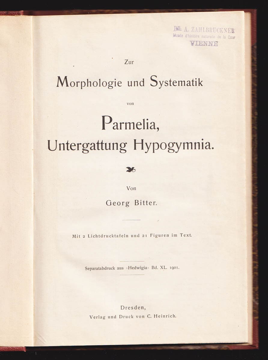 Georg Bitter : Zur Morphologie und Systematik von Parmelia, untergattung Hypogymnia. Mit Tafeln X und XI und 21 Figuren im Text