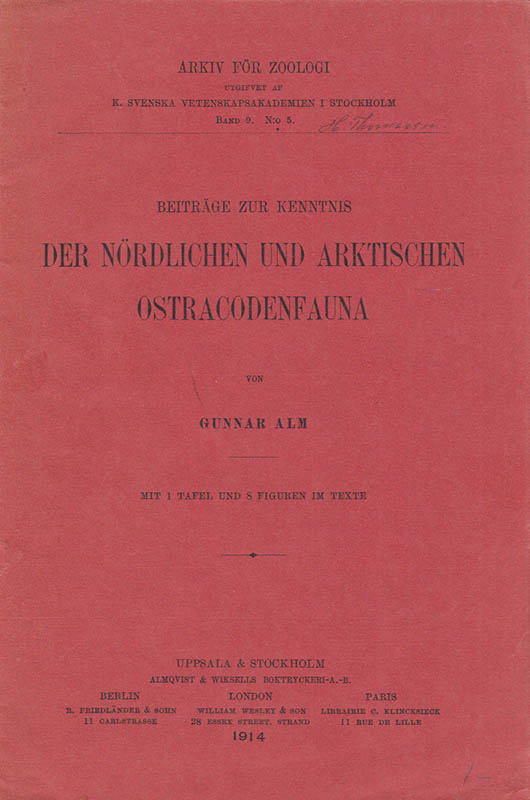 Gunnar Alm : Beiträge zur Kenntnis der nördlichen und arktischen Ostracodenfauna. Mit 1 Tafel und 8 Figuren im texten