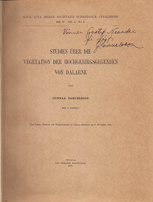 Gunnar Samuelsson : Studien über die Vegetation der Hochgebirgsgegenden von Dalarne. Mit 8 Tafeln