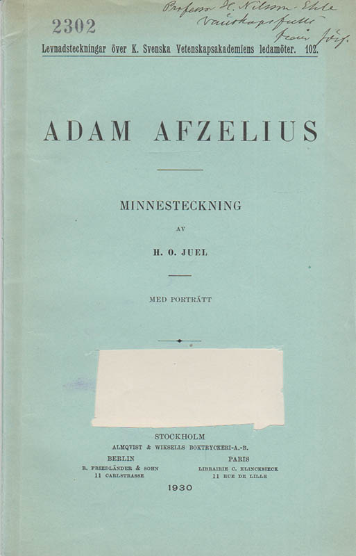 H. O. Juel : Adam Afzelius. Minnesteckning