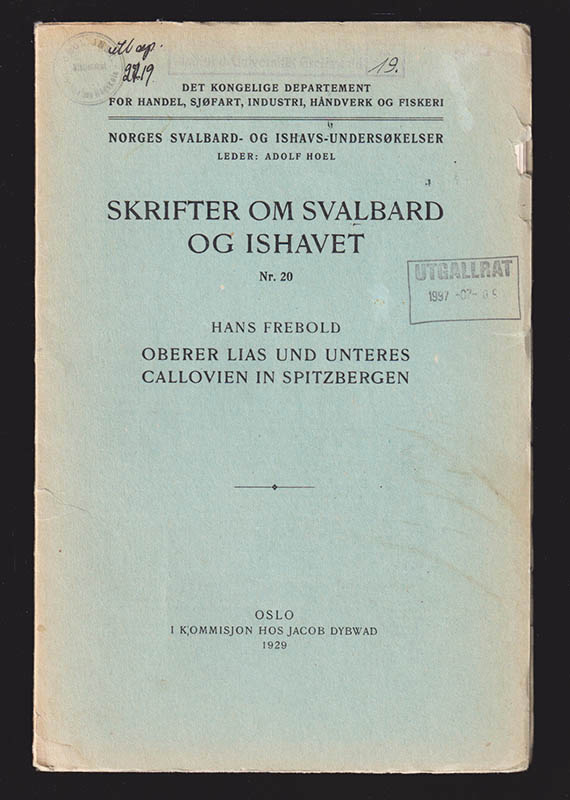 Hans Frebold : Oberer Lias und unteres Callovien in Spitzbergen. Mit 2 Tafeln und 5 textfiguren