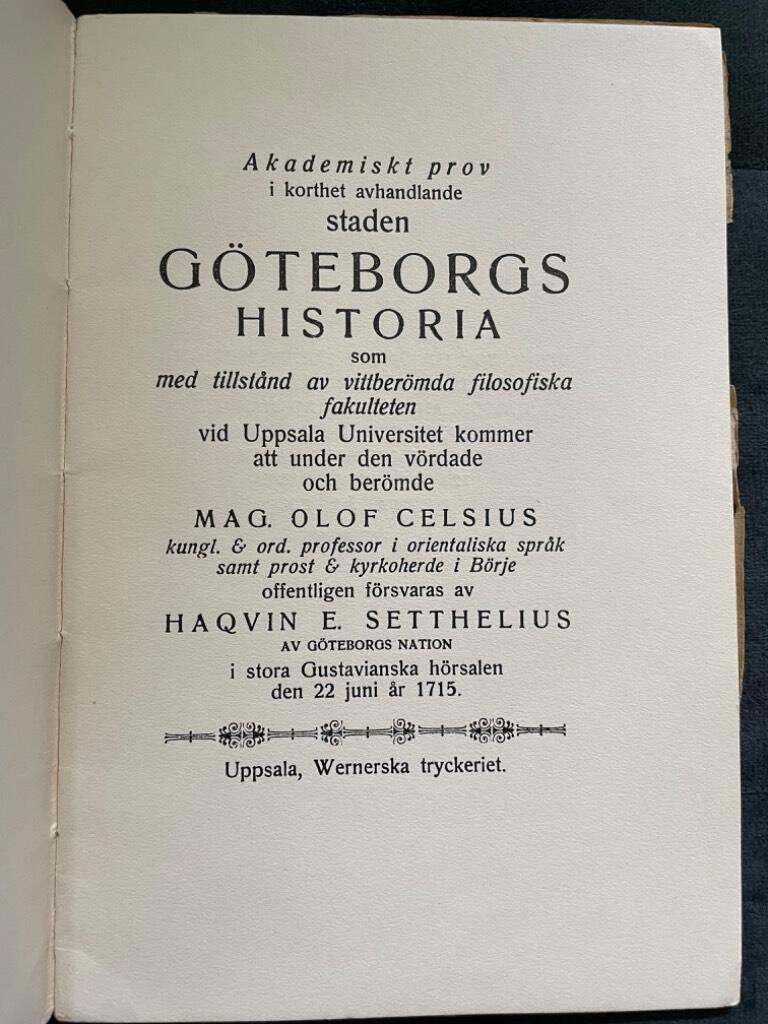 Haqvin E. Setthelius : Staden Göteborgs Historia