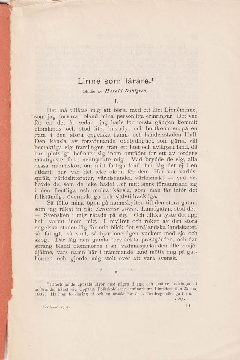 Harald Dahlgren : Linné som lärare