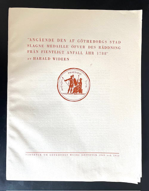Harald. Wideen : ”Angående den af Göteborgs stad slagne medaille öfver des räddning från fientligt anfall år 1788”.