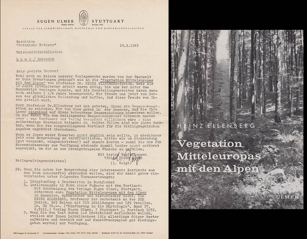 Heinz Ellenberg : Vegetation Mitteleuropas mit den Alpen in kausaler, dynamischer und historischer Sicht. Mit 515 Abbildungen und 129 Tabellen