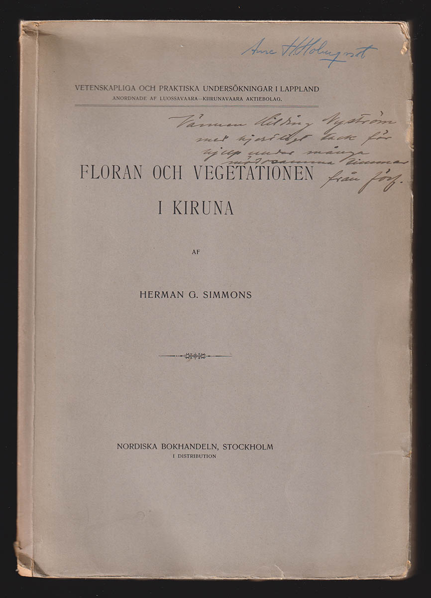 Herman Georg Simmons : Floran och vegetationen i Kiruna (dedikation)