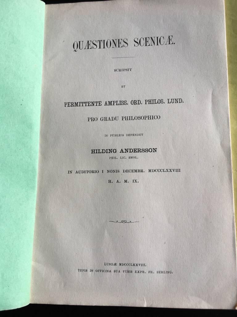 Hilding Andersson : Quaestiones Scenicae