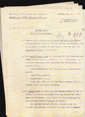 Hitlers första krigsorder inför andra världskriget avsedd för den tyska örlogsflottan (faksimil)