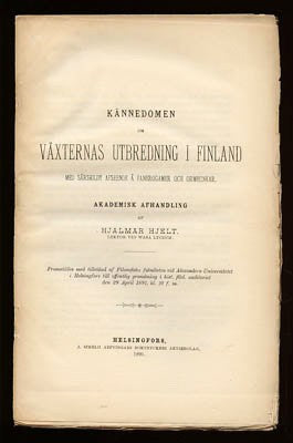 Hjalmar Hjelt : Kännedomen om växternas utbredning i Finland