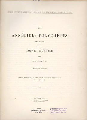 Hjalmar Théel : Annélides polychetes des mers de la nouvelle-zemble. Avec quatre plansches