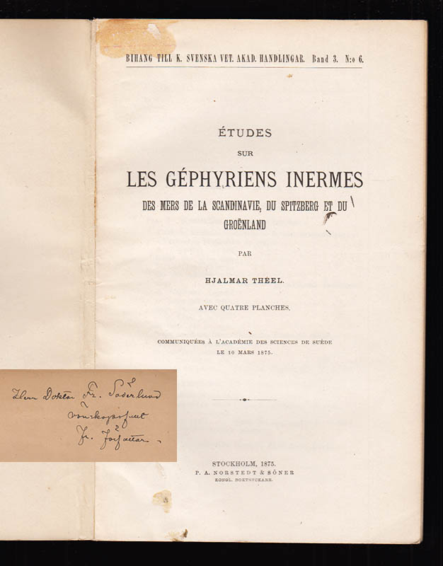 Hjalmar Théel : Études sur les géphyriens inermes des mers de la Scandinavie, du Spitzberg et du Groënland