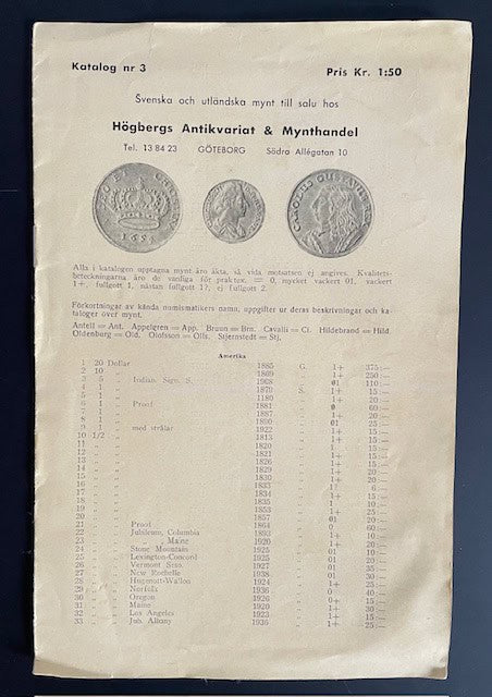 Högberg : Högbergs Antikvariat & Mynthandel - Lagerlista 3.