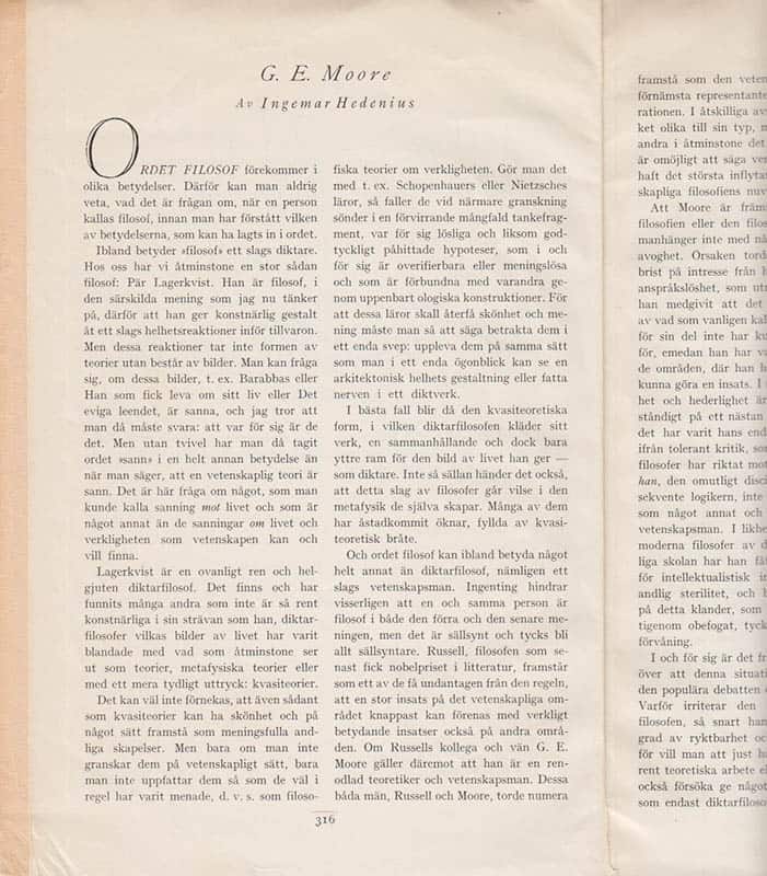 Ingemar Hedenius : G. E. Moore
