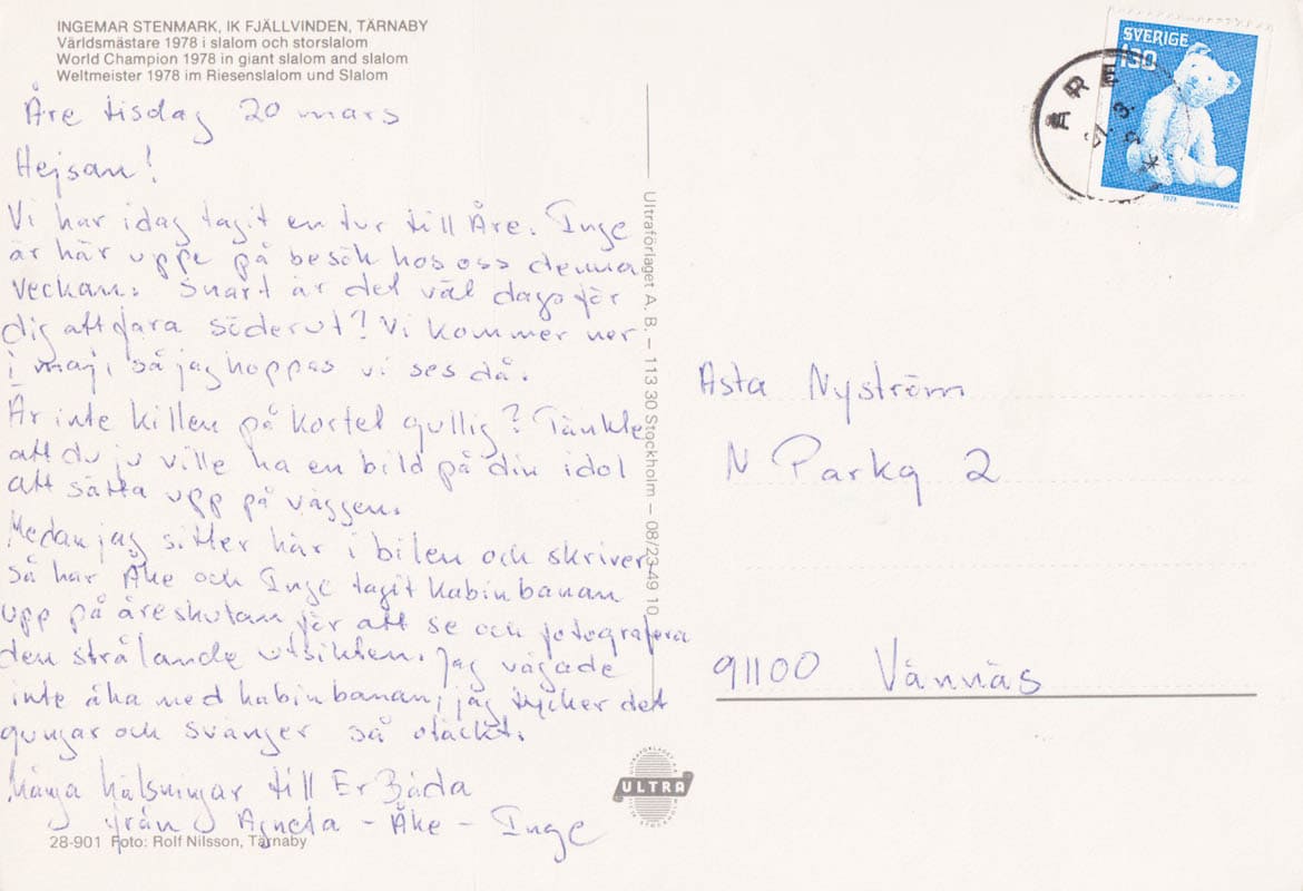 Ingemar Stenmark : Signerat vykort