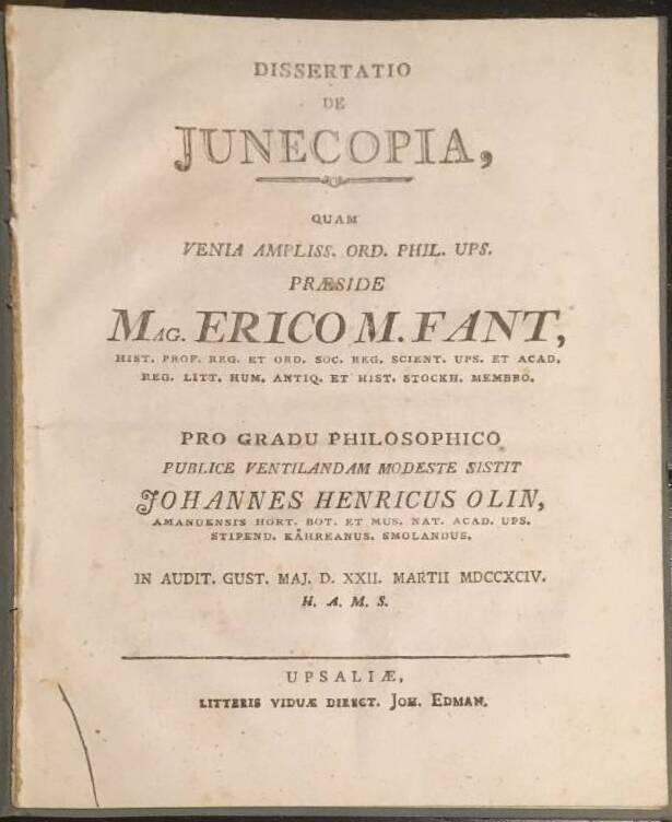 J H Olin : Dissertatio de Junecopia