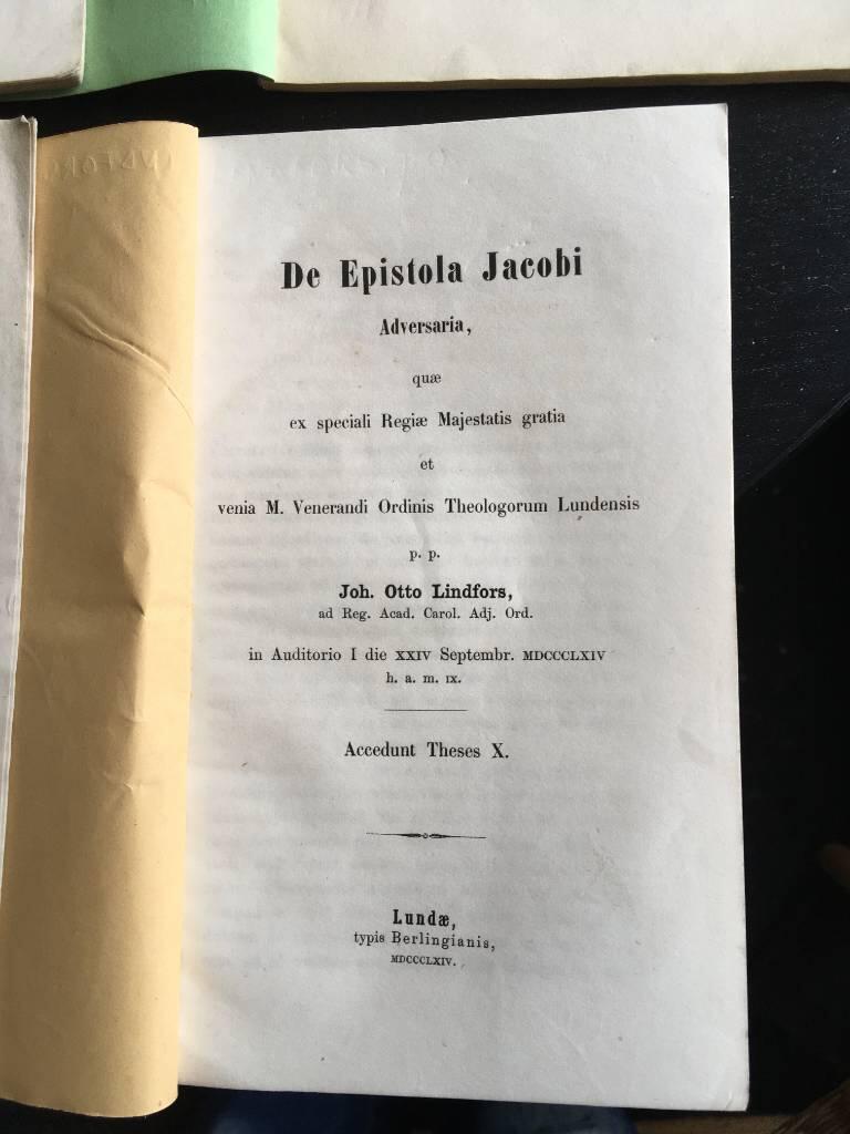J O Lindfors : De epistola Jacobi