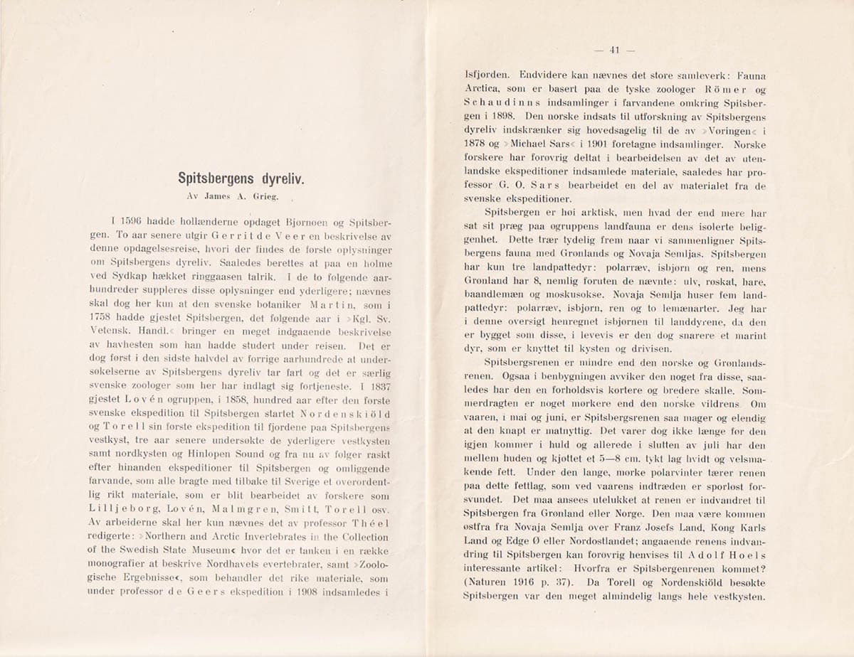 James A. Grieg : Spitsbergens dyreliv