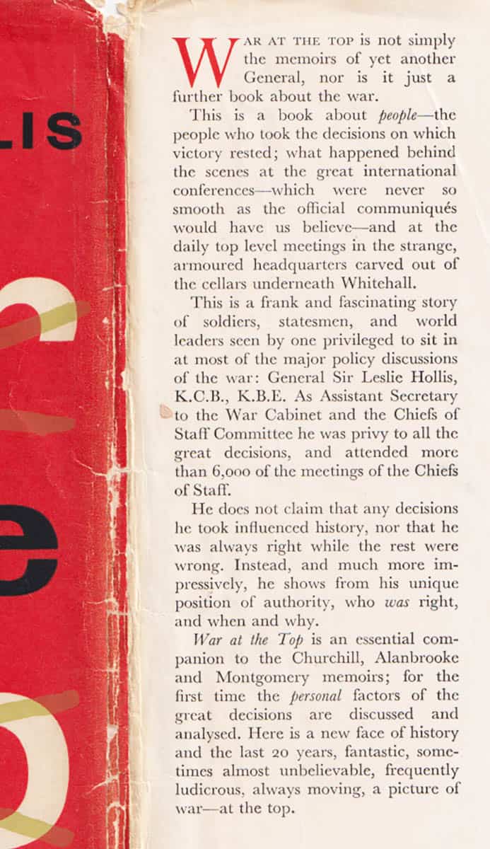 James Leasor : War at the Top. Based on the experiences of General Sir Leslie Hollis