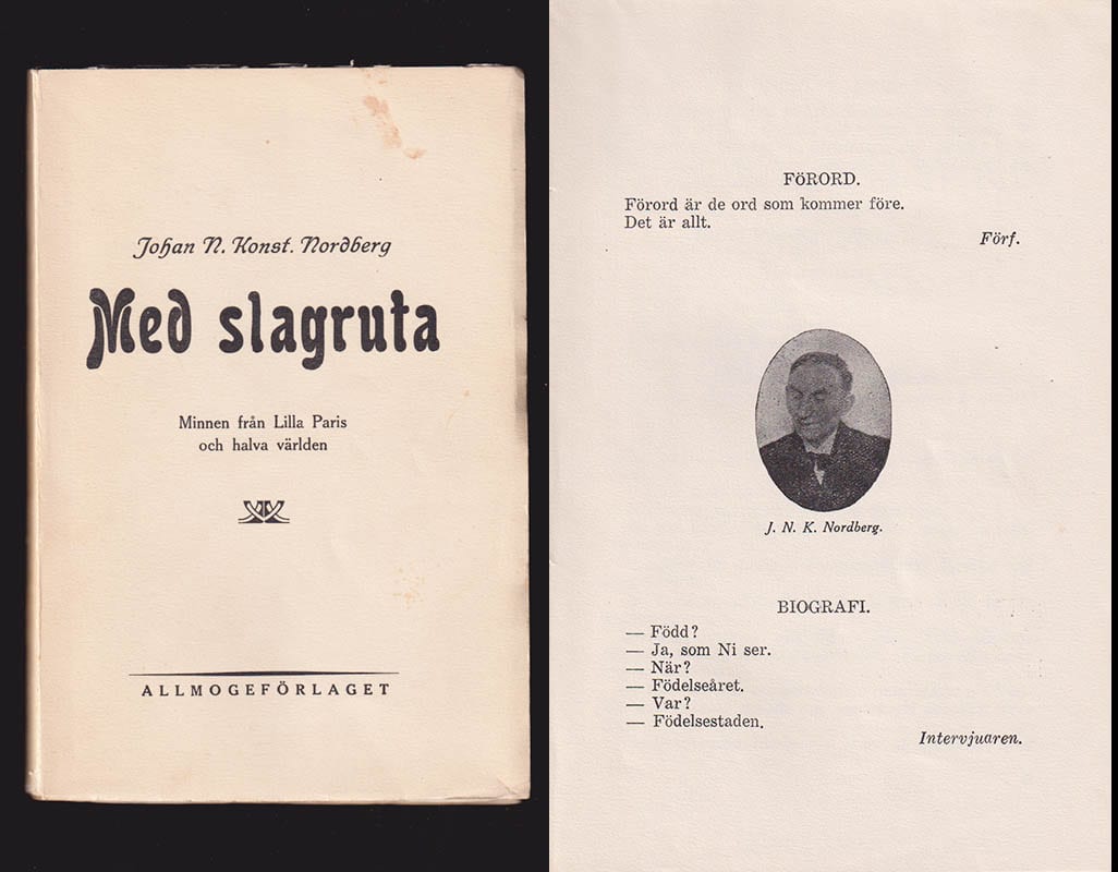 Johan N. Konst. Nordberg : Med slagruta. Minnen från Lilla Paris och halva världen. Av Johan N. Konst. Nordberg