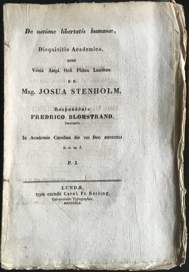 Josua Stenholm : Di notione libertatis humanae