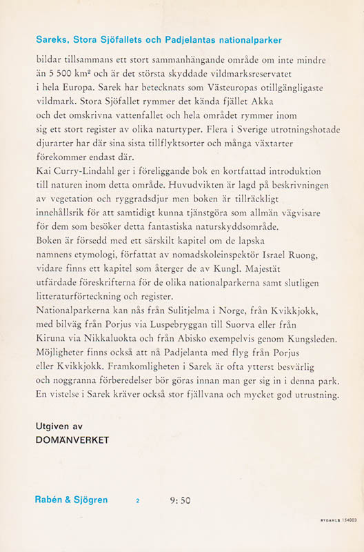 Kai Curry-Lindahl : Sarek, Stora Sjöfallet, Pajelanta - Europas tre största nationalparker