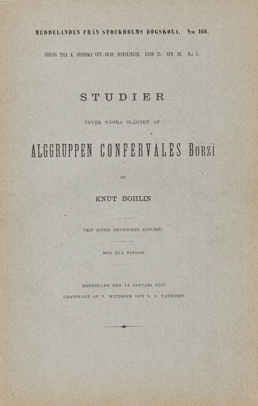 Knut Bohlin : Studier öfver några slägten af alggruppen Confervales Borzì.