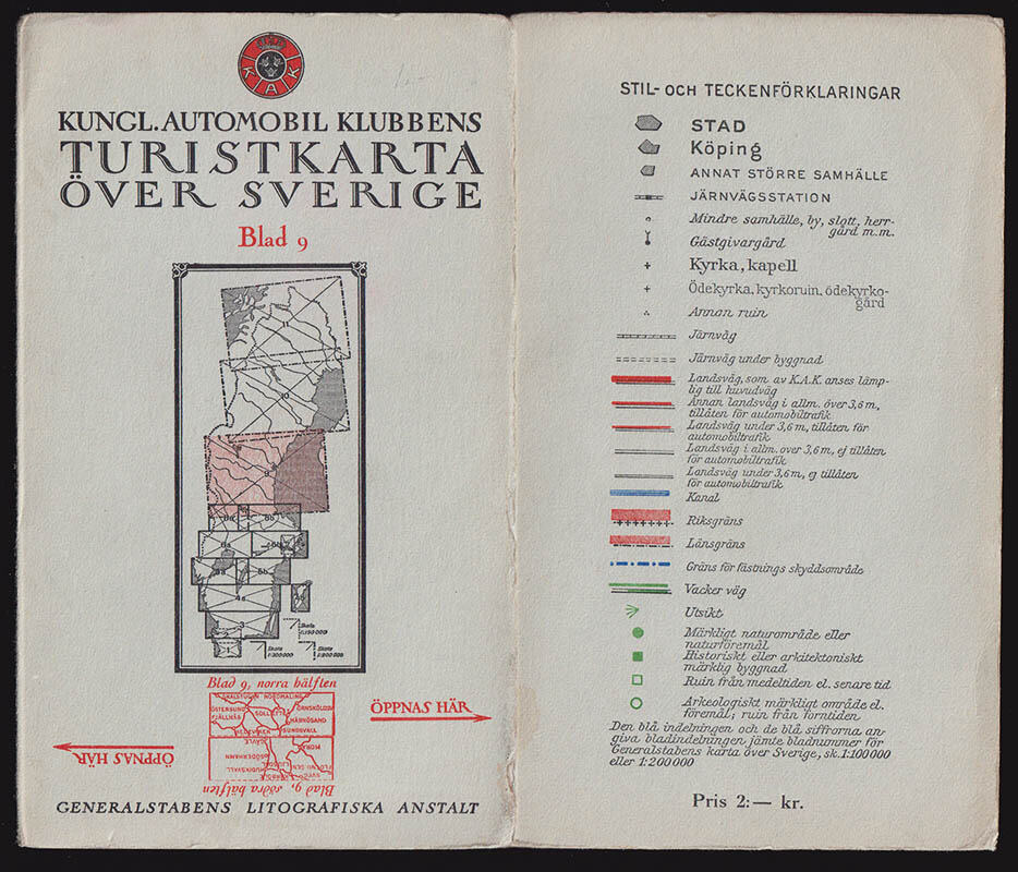 Kungl. Automobilklubbens Turistkarta över Sverige. Blad 9, norra hälften (Jämtland, Härjedalen, Gävleborg, Kopparberg, Västernorrland)