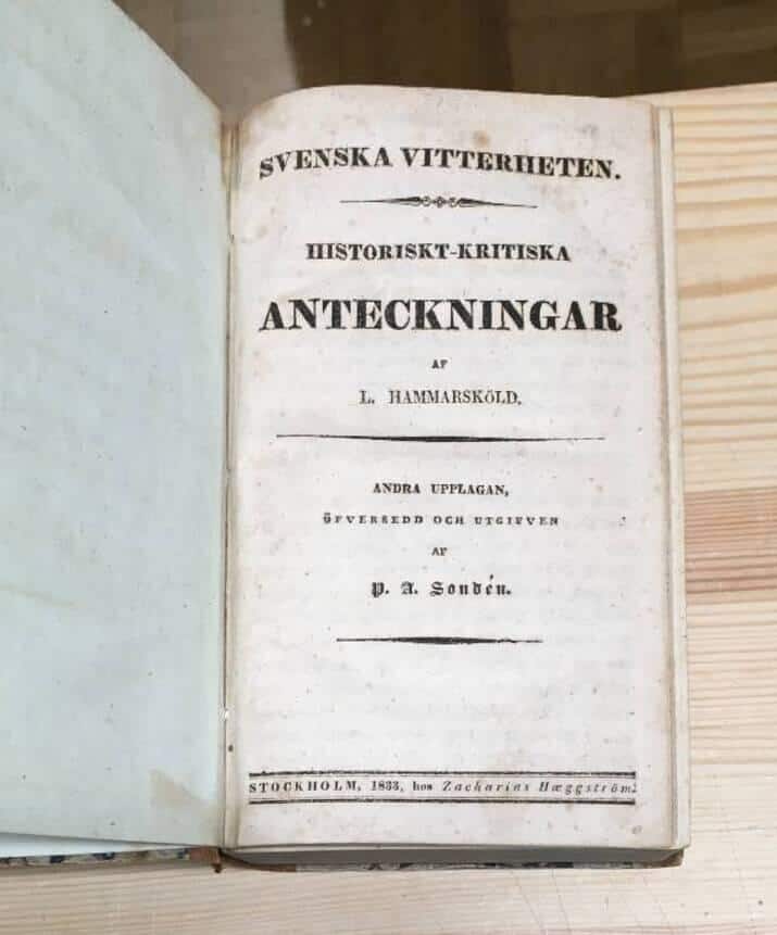 L Hammarsköld : Svenska vitterheten. Historiskt-kritiska anteckningar. Andra upplagan, öfversedd och utgifven af P. A. Sondén
