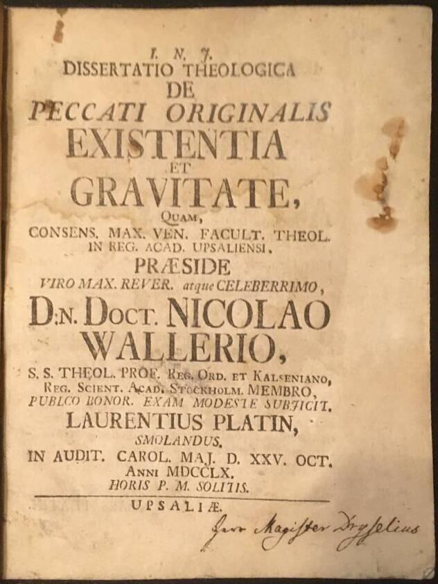 L Platin : Peccati originalis Existentia et Gravitate
