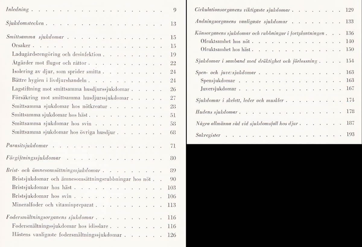 Lagerlöf, Nils ; Hallgren, Willy : Husdjurens hälso- och sjukvårdslära. Godkänd av Kungl. Lantbruksstyrelsen