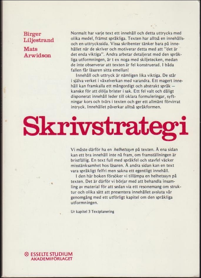 Liljestrand, Birger ; Arwidson, Mats : Skrivstrategi med övningar