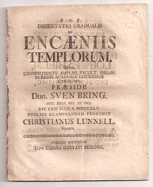 Lunnell, Christian , Lagerbring, Sven : De encæniis templorum