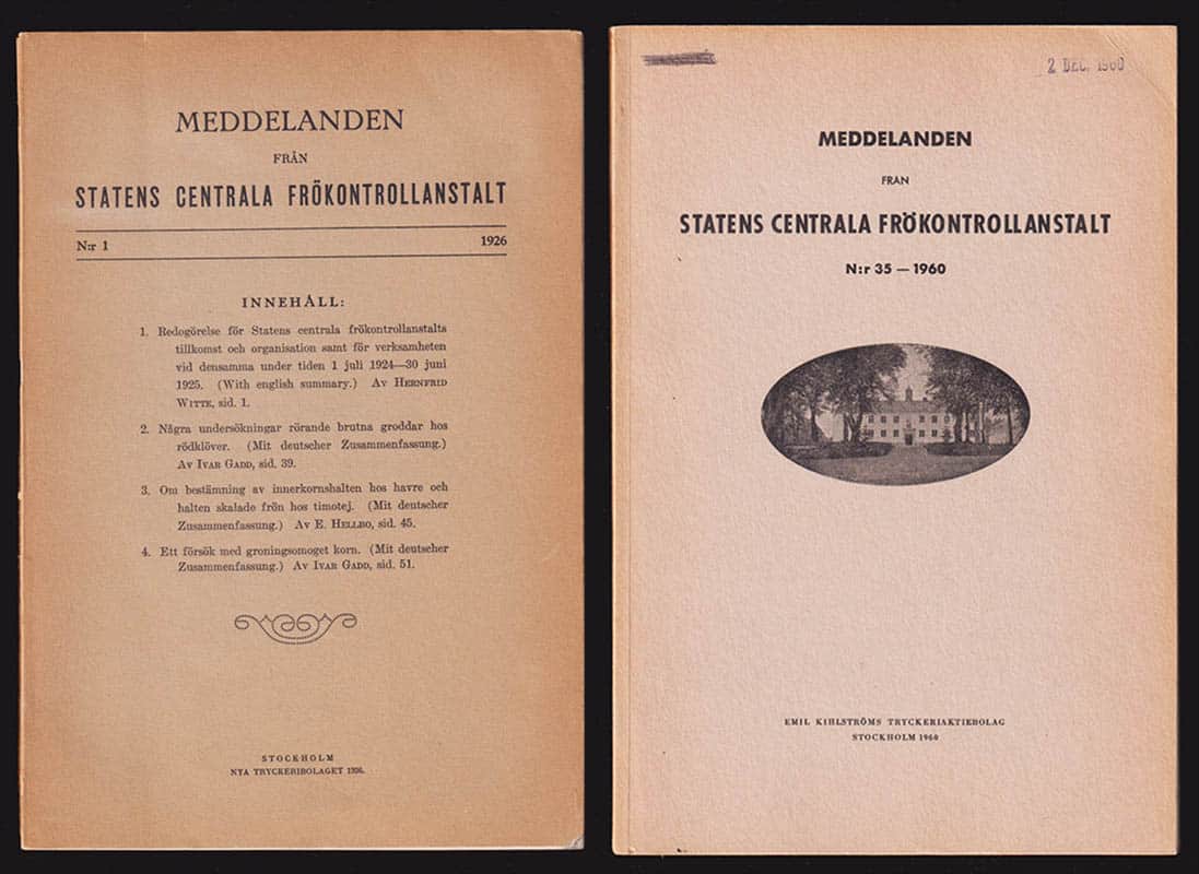 Meddelande från Statens centrala frökontrollanstalt. N:r 1 1926 tom N:r 35 - 1960