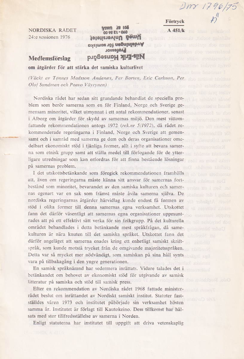 Medlemsförslag om åtgärder för att stärka det samiska kulturlivet